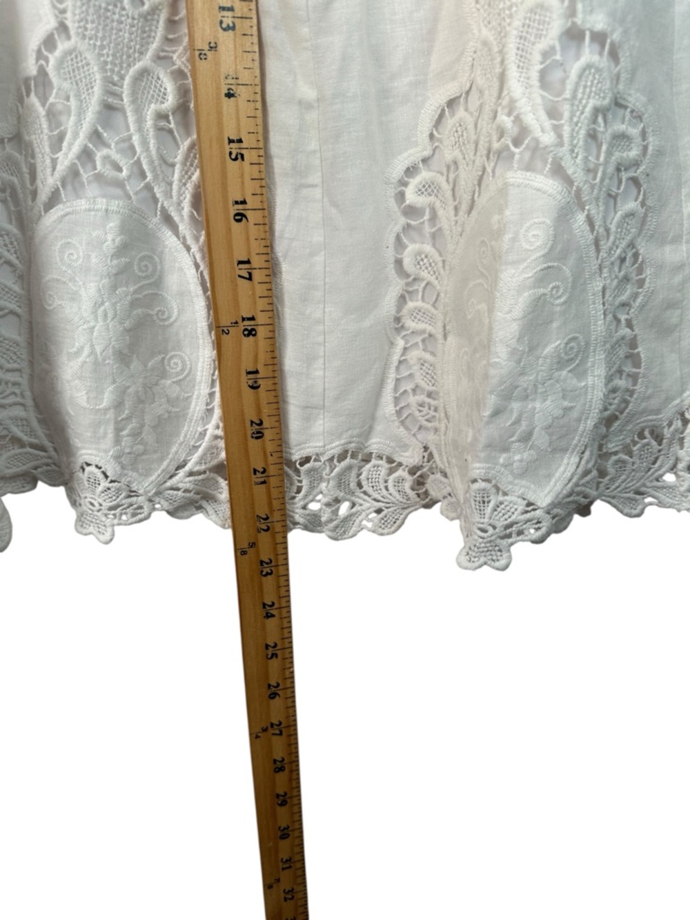 Lucy + Laurel White Linen Lace Trim A Line Skirt Lined Cottagecore 6 - Picture 10 of 15